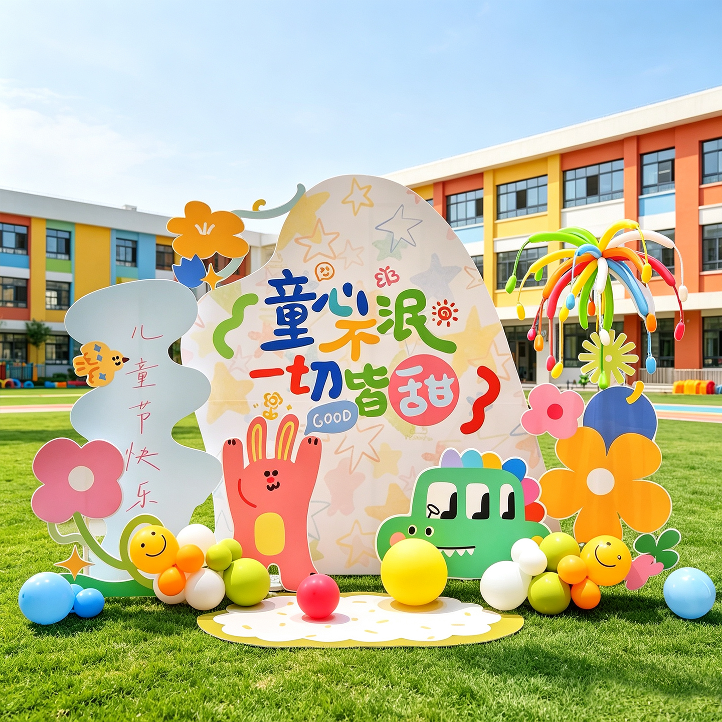 商场六一儿童节布置打卡点KT板幼儿园活动背景墙装饰气球套装