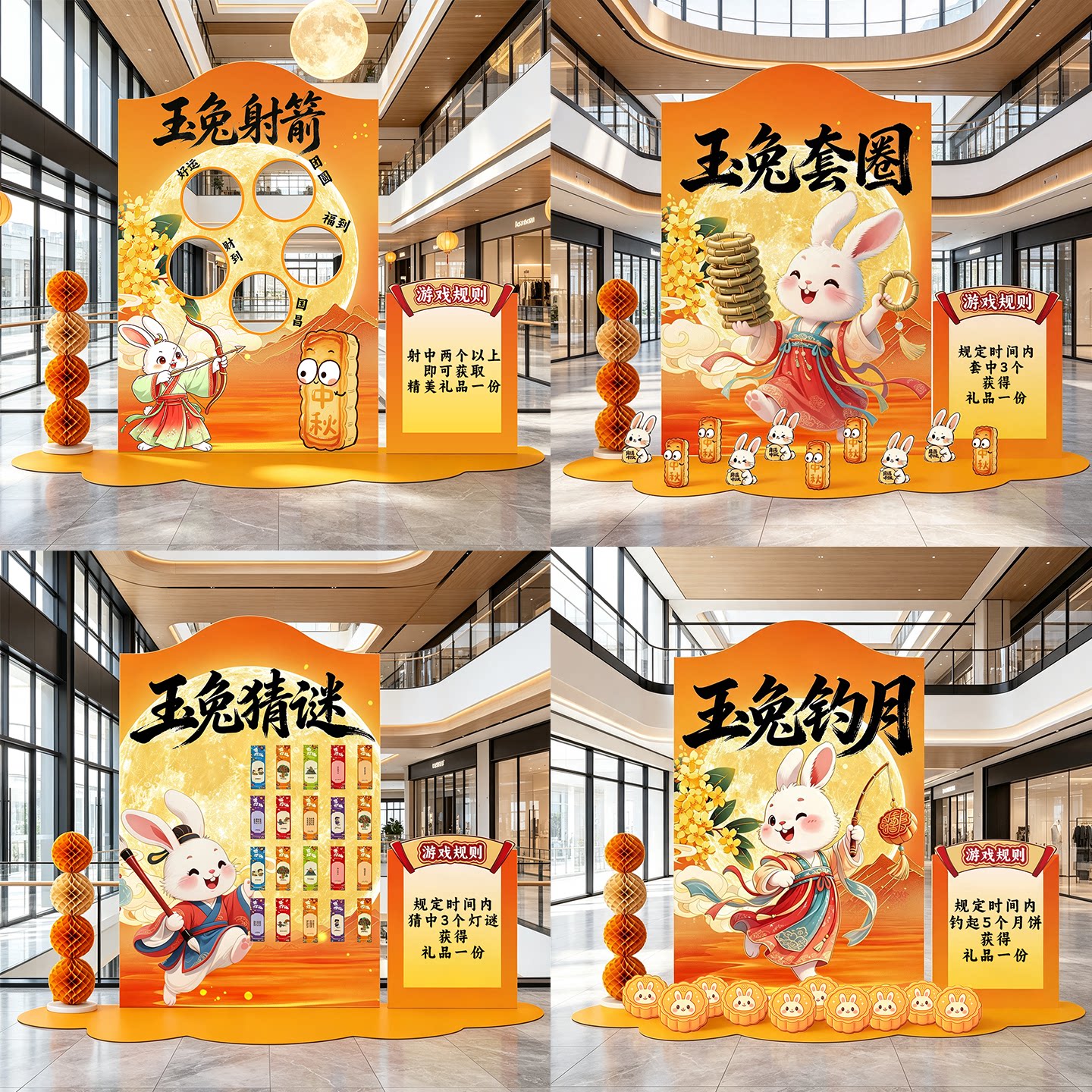 中秋国庆节场景布置投壶月饼游戏道具套圈活动氛围装饰kt板背景墙