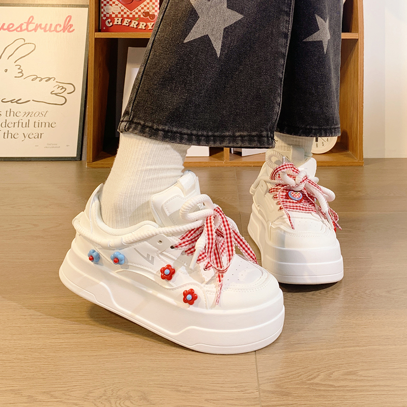 回力爆改原创小花厚底小白鞋