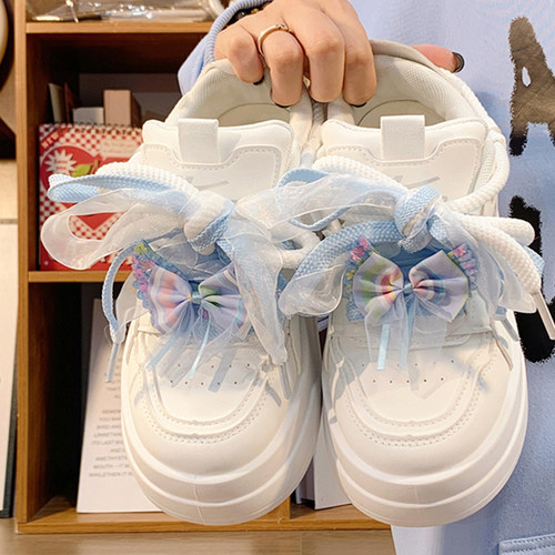 回力原创蝴蝶结厚底小白鞋