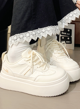 回力白色厚底德训板鞋子女鞋百搭2025新款爆款简约休闲增高小白鞋