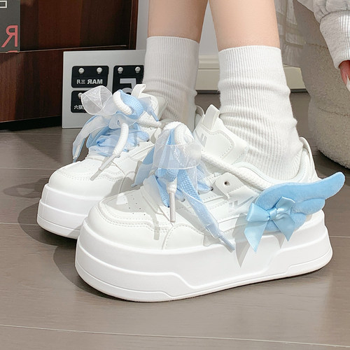 回力女鞋原创天使翅膀厚底小白鞋