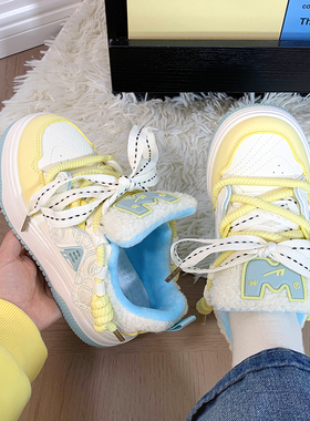 回力女鞋小众爆款厚底二棉鞋女冬季加绒小白鞋子百搭休闲增高板鞋