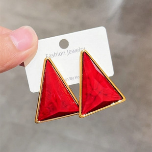 安可拉红色夸张三角形耳环女欧美轻奢高级感几何图形耳钉耳饰耳坠