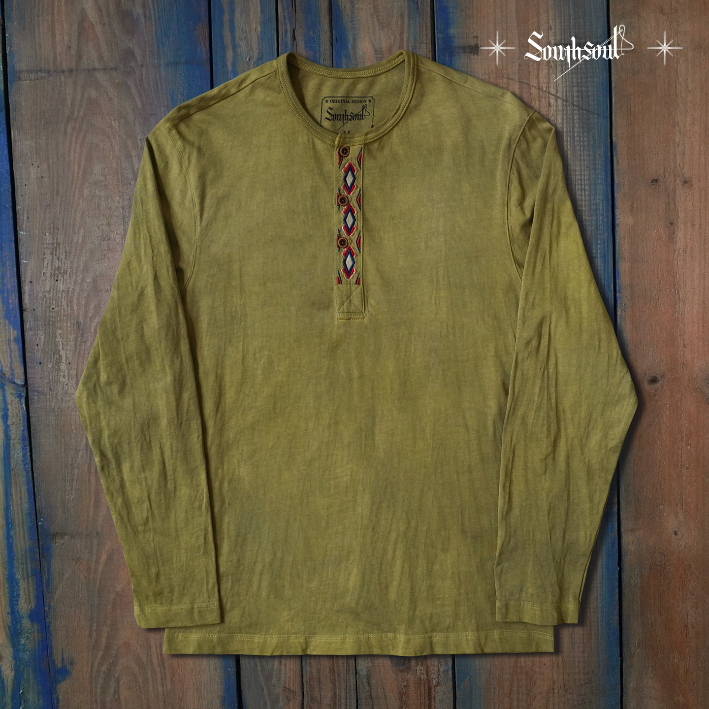 复古重磅纯棉手工植物染色亨利衫