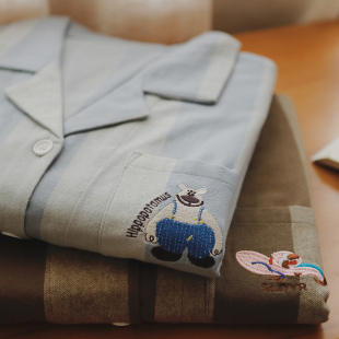 特价~丛林乐园纯棉磨毛简约男女士情侣春秋冬保暖睡衣家居服套装