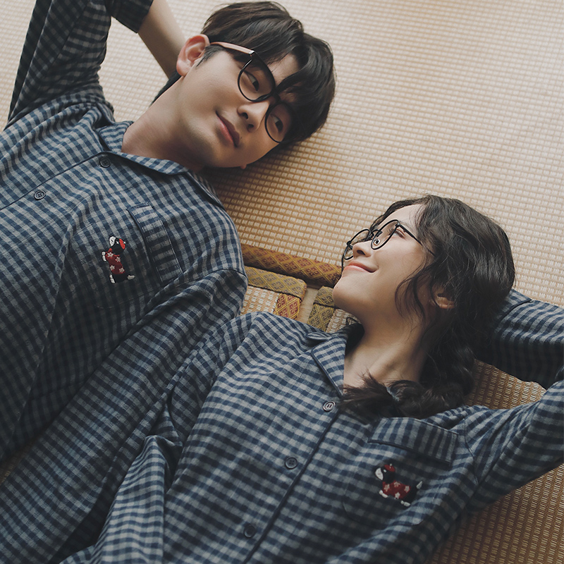 全棉磨毛情侣长袖家居服两件套