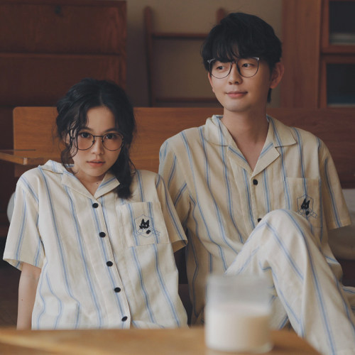 A类全棉纱布春秋情侣家居服套装