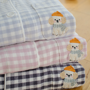 趣味比熊 |纯棉磨毛春秋冬可爱情侣睡衣长袖长裤男女士家居服套装