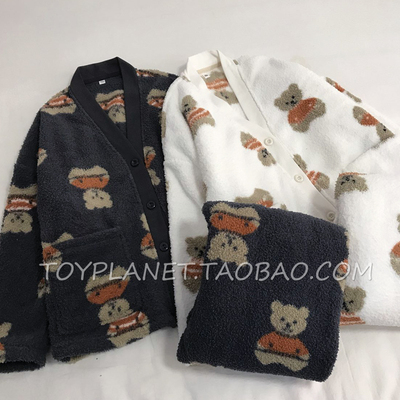 秋冬加厚保暖小熊法兰绒睡衣套装