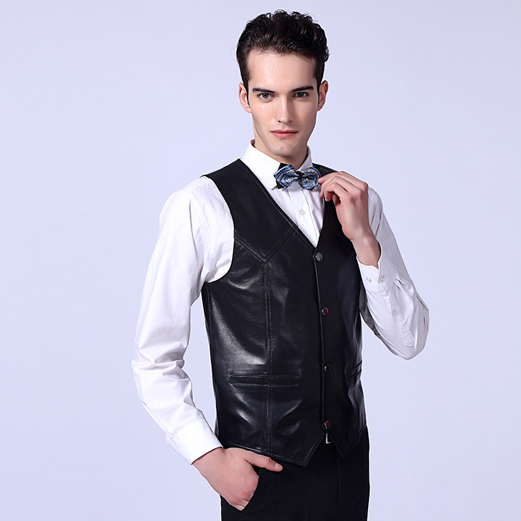 MENS VEST TOP LAYER SHEEP LEATHER LEATHER SHOULDER YOUNG AND MIDDLE-AGED LEATHER VEST BUSINESS SLIM CASUAL SUIT DIRECT  S