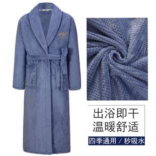 中青年家居服浴衣女 吸水速干睡袍男一体式 新款 菠萝格情侣浴袍四季