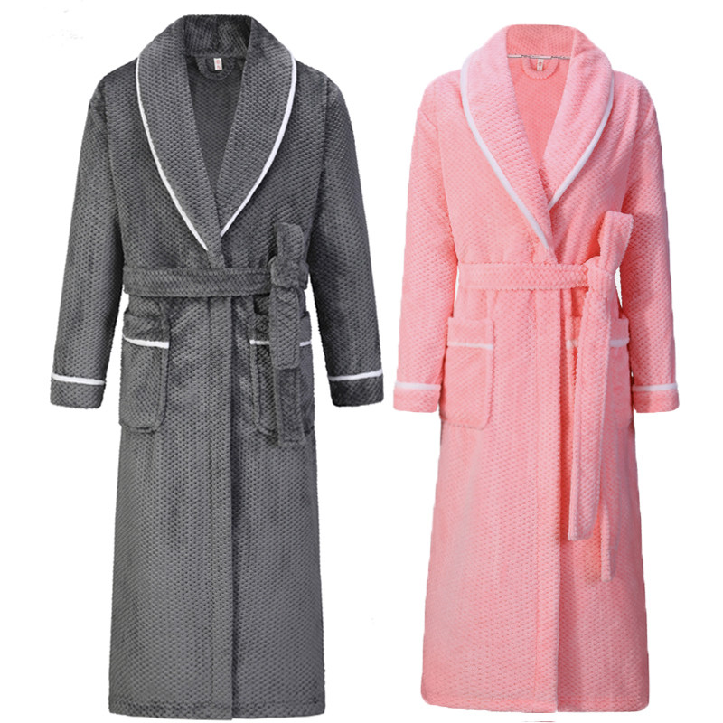 冬季新款情侣睡袍加厚法兰绒浴袍女晨袍加长浴衣加绒保暖家居服