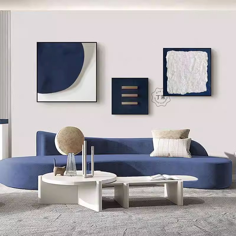 厚仰未来 现代简约蓝色工作室装饰画商业艺术空间壁画立体感挂画图片