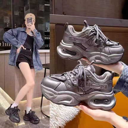 女鞋加绒保暖老爹鞋2025冬韩版厚底7厘米增高百搭时尚女生休闲鞋