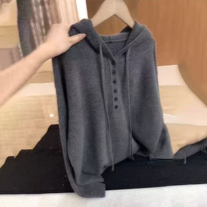 爱莱忆秋冬连帽宽松慵懒风针织衫