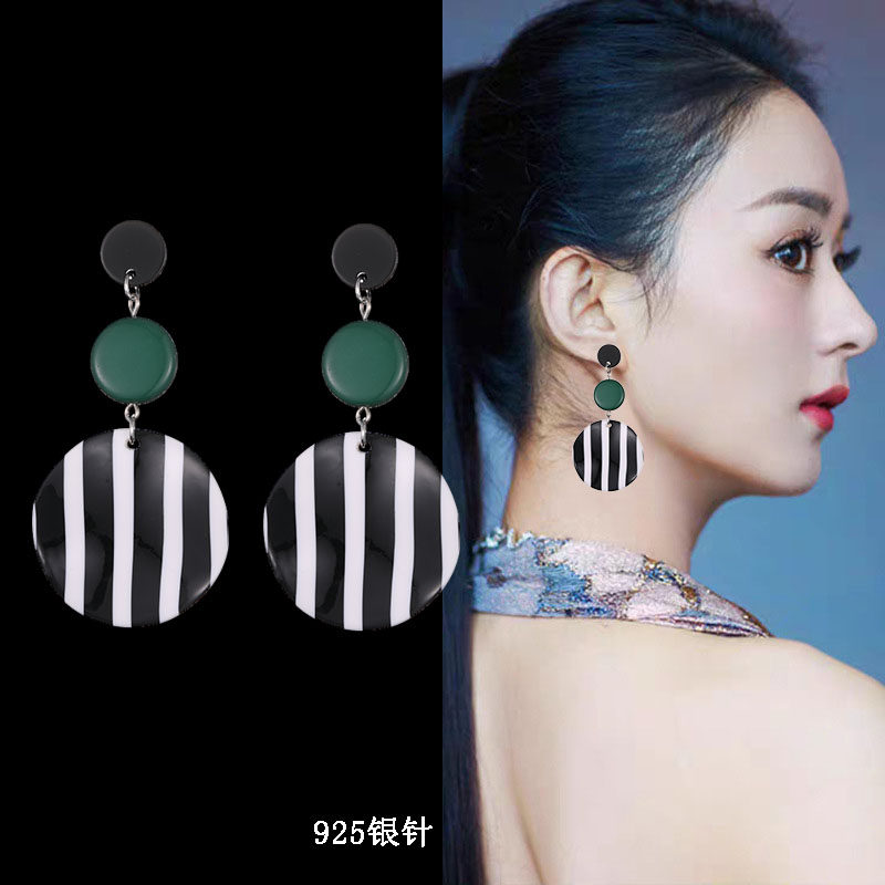 s925银针夸张女网条纹高级感耳环