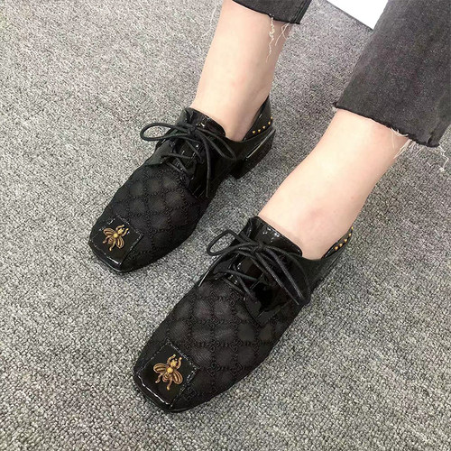 粗跟小皮鞋英伦风镂空透气系带