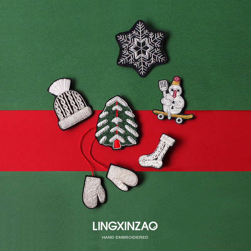 灵心造印度丝手工刺绣别针精致圣诞节雪人雪花胸针衣服配饰徽章潮