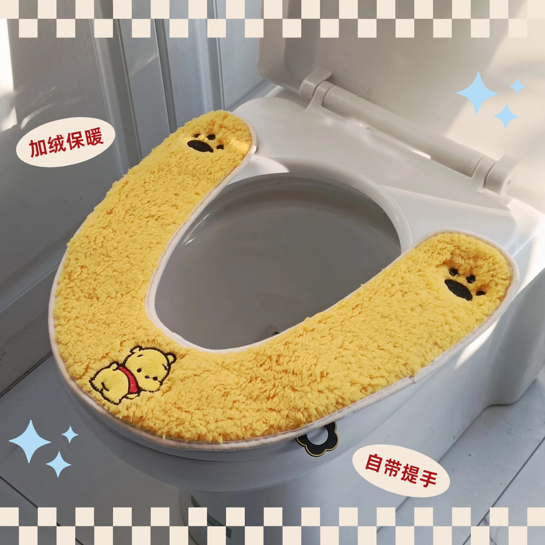 2025年新款毛绒马桶坐垫通用加厚卡通家用粘扣可爱刺绣马桶垫冬季