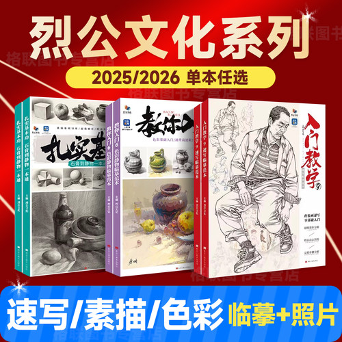 烈公文化入门教学9速写临摹范本扎实基本功石膏头像临摹范本教你入门6速写线性超级体系色彩静物临摹范本联考美术教程绘画素描书籍