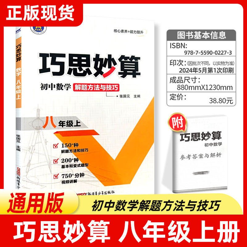 巧思妙算八年级上册数学 初二8年级上册数学解题方法与技巧 基本和变式题型数学解题方法与技巧 初中数学计算几何专项训练书