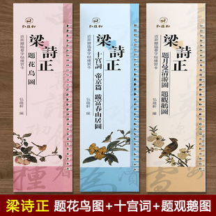 原碑帖临摹 共3册 繁体旁注 十宫词帝京篇跋富春山居图 梁诗正题月曼清游图题观鹅 近距离临摹字帖练习卡册卡页 图题花鸟图 全文