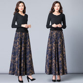 大码 印花高腰加厚半身裙女中长款 A字大摆跳舞长裙 新款 2025秋冬季