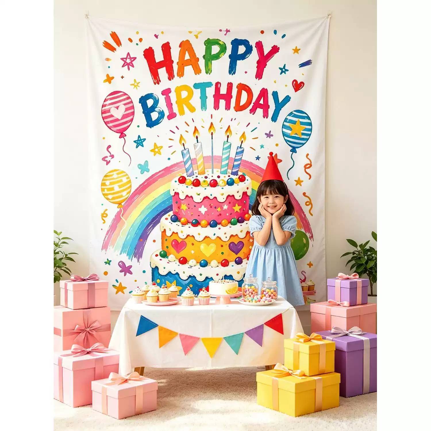 ins风生日背景布网红拍照挂毯儿童男女宝宝生日卧室装饰挂布派对