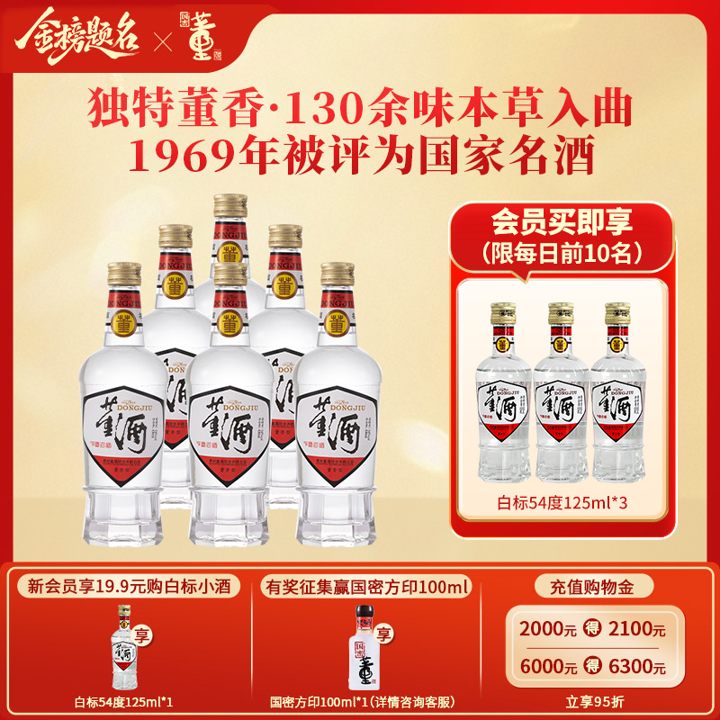 董酒1989获奖复刻版54度白标430ml*6整箱董香型白酒纯粮