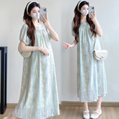 短袖 方领扎染雪纺薄款 网红夏天裙子 连衣裙宽松减龄孕妇装 孕妇夏装