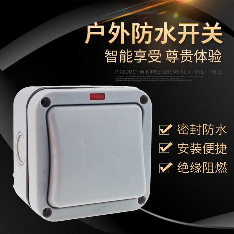 户内外防水电源开关 花园浴室20A工地IP55双控带指示灯明装开关