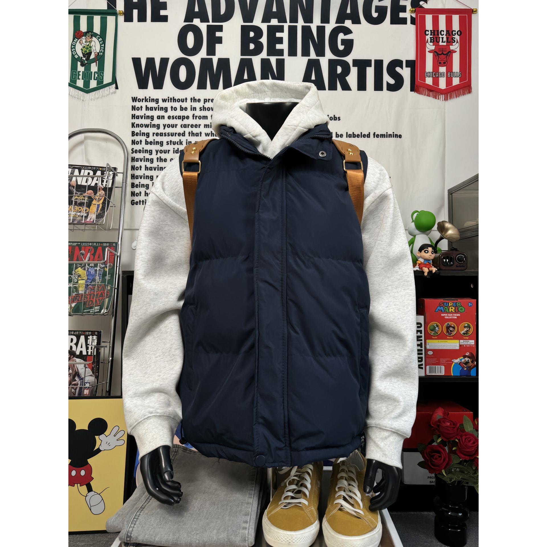 藏青色羽绒棉服马甲男款冬季叠穿高级感背心加厚保暖无袖坎肩棉衣