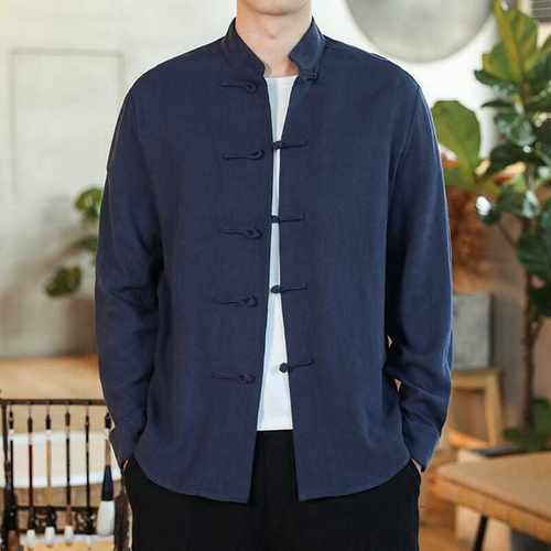 清仓中式秋季盘扣唐装衬衫复古休闲大码居士服长袖中国风男装