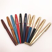 丰华526双色圆珠笔全铝金色刻龙凤转动圆珠笔90年代老库存笔 包邮