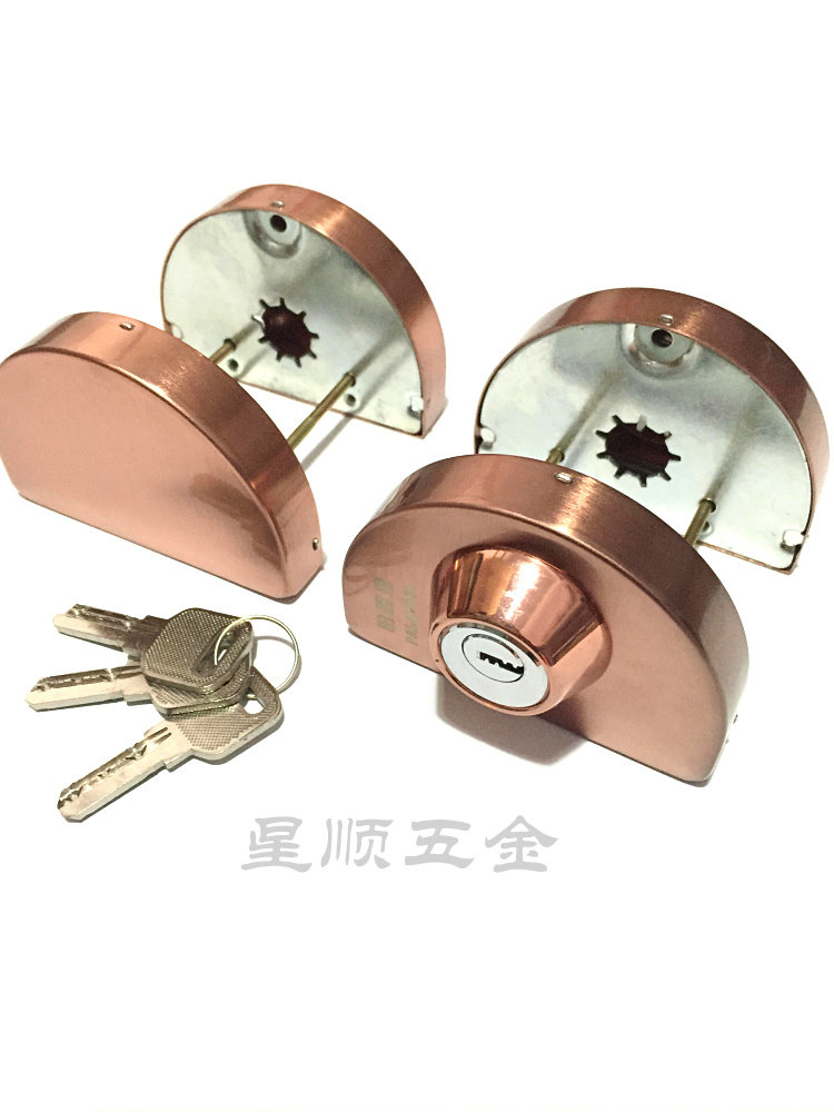 玫瑰金玻璃门地弹簧有框锁带保险不锈钢单双门锁铝合金推拉移门锁