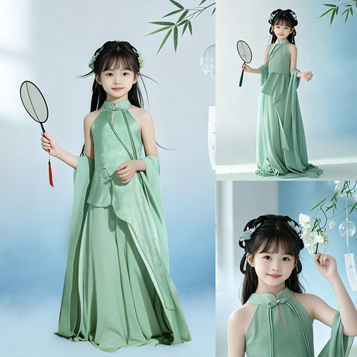 新中式女童汉服连衣裙生日拍照