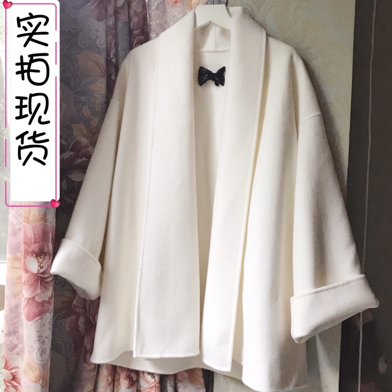 特价清仓 全羊毛 白色大衣女2020流行短款双面呢小个子毛呢外套