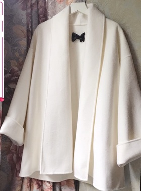 全羊毛 白色大衣女2024流行短款双面呢小个子毛呢外套