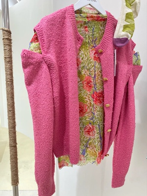 特价清仓 EENK早春新款 可拆卸袖子 两穿薄款针织开衫粉色外套