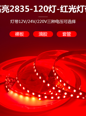 红光灯带12V24V220V红光灯带LED红色灯带氛围装饰高亮自粘红光