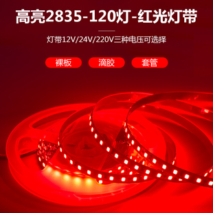 红光灯带12V24V220V红光灯带LED红色灯带氛围装饰高亮自粘红光