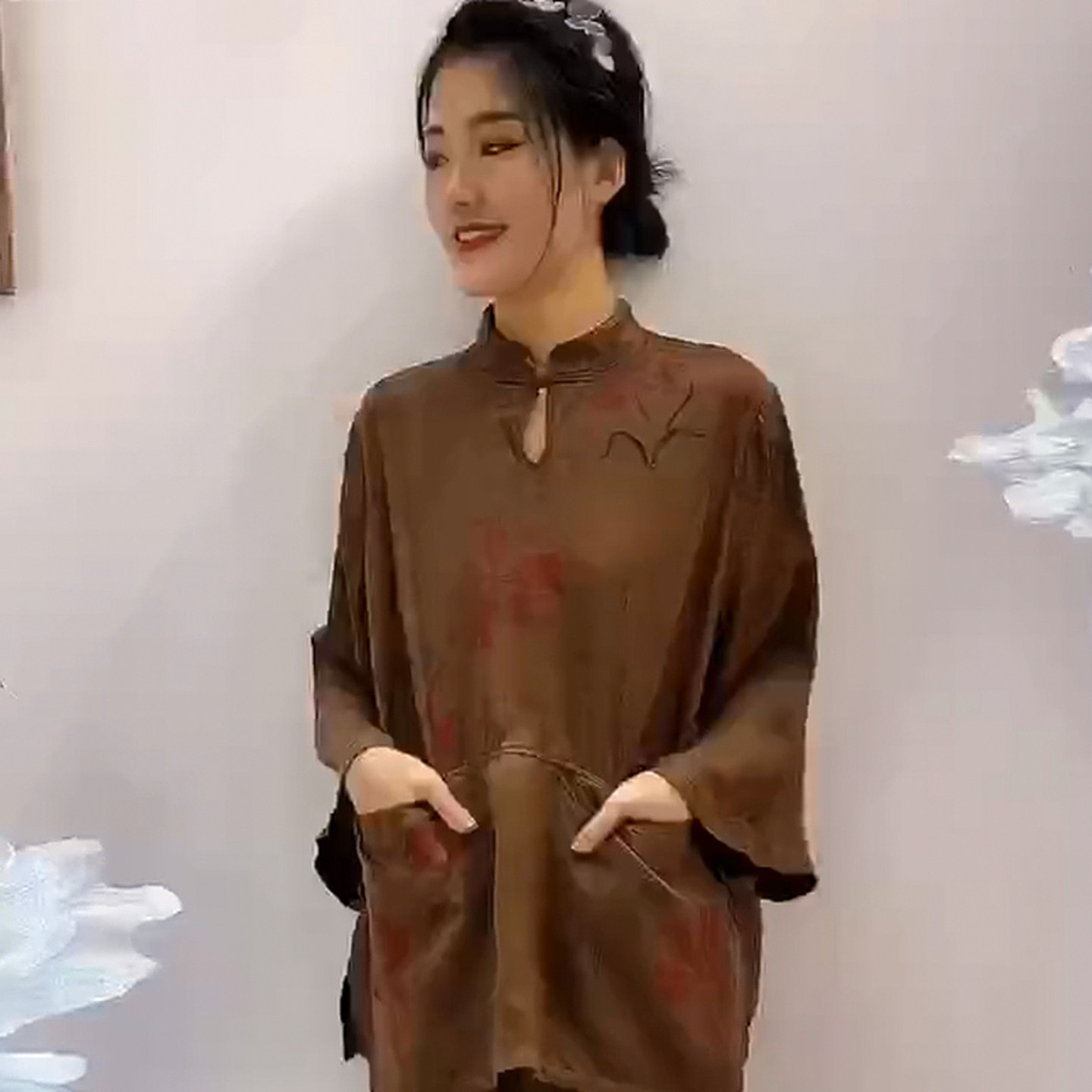 香云纱套装女贵夫人阔太太高档轻奢精致印花色宽松上衣裤子两件套