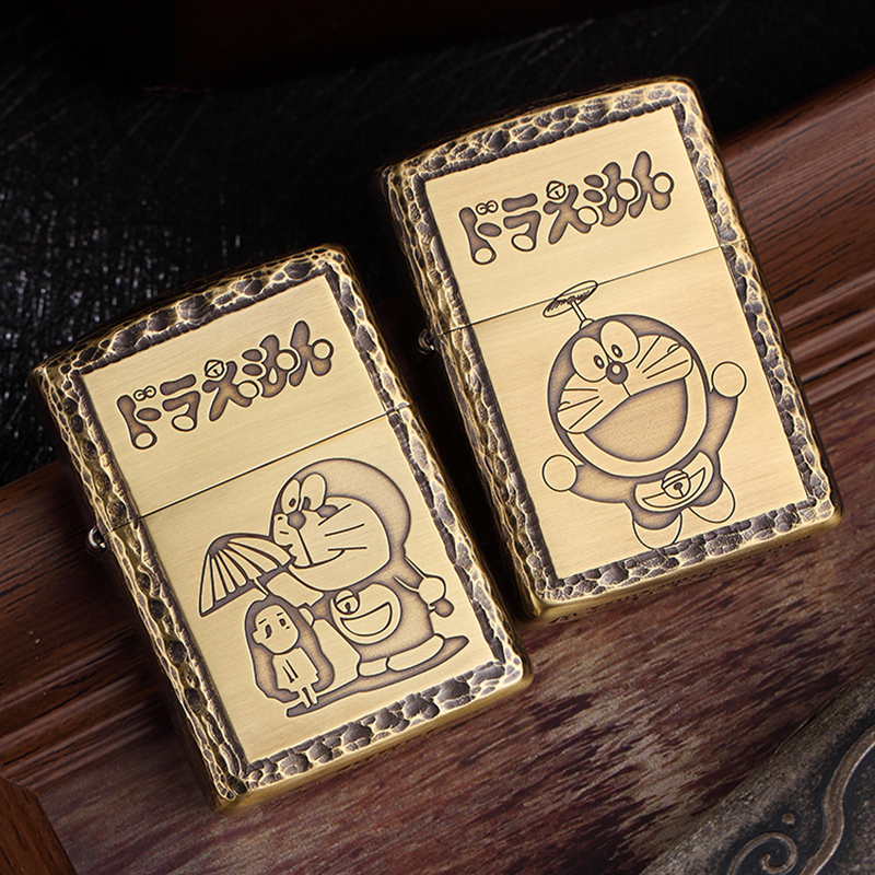 zippo煤油打火机原装纯铜盔甲蓝胖子机器猫哆啦a梦刻字正版限量zp