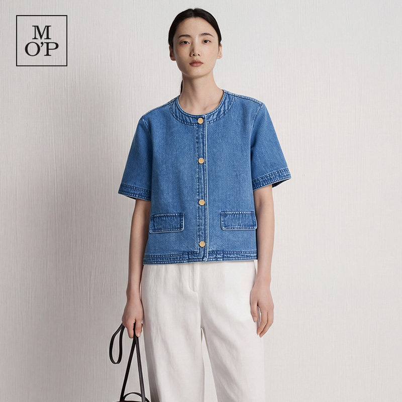 Marc O'Polo/MOP26夏季新款时尚舒适圆领短袖牛仔外套女短款上衣