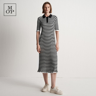 Marc O'Polo/MOP秋季女士新品Polo领条纹时尚气质针织连衣裙长款