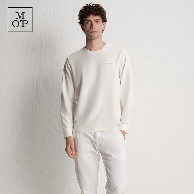 Marc O'Polo/MOP秋季新款休闲长袖原创等高线印花薄款小毛圈T恤男