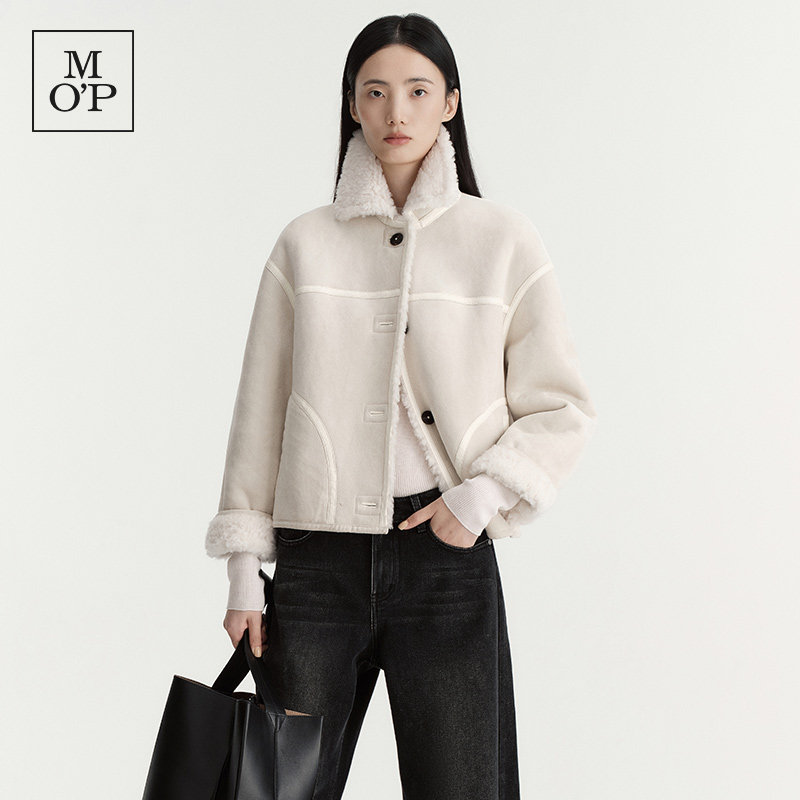 [100%绵羊毛]Marc O'Polo26冬新款双面穿羊羔毛翻领小香风外套女