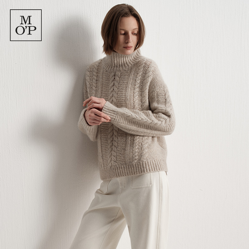 Marc O'Polo/MOP25冬季新款羊毛棉混纺高领粗绞棒针花毛织套头衫