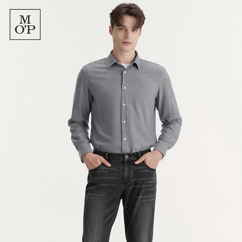 Marc O'Polo2026冬季新款天丝羊毛混纺男士灰色商务休闲长袖衬衫